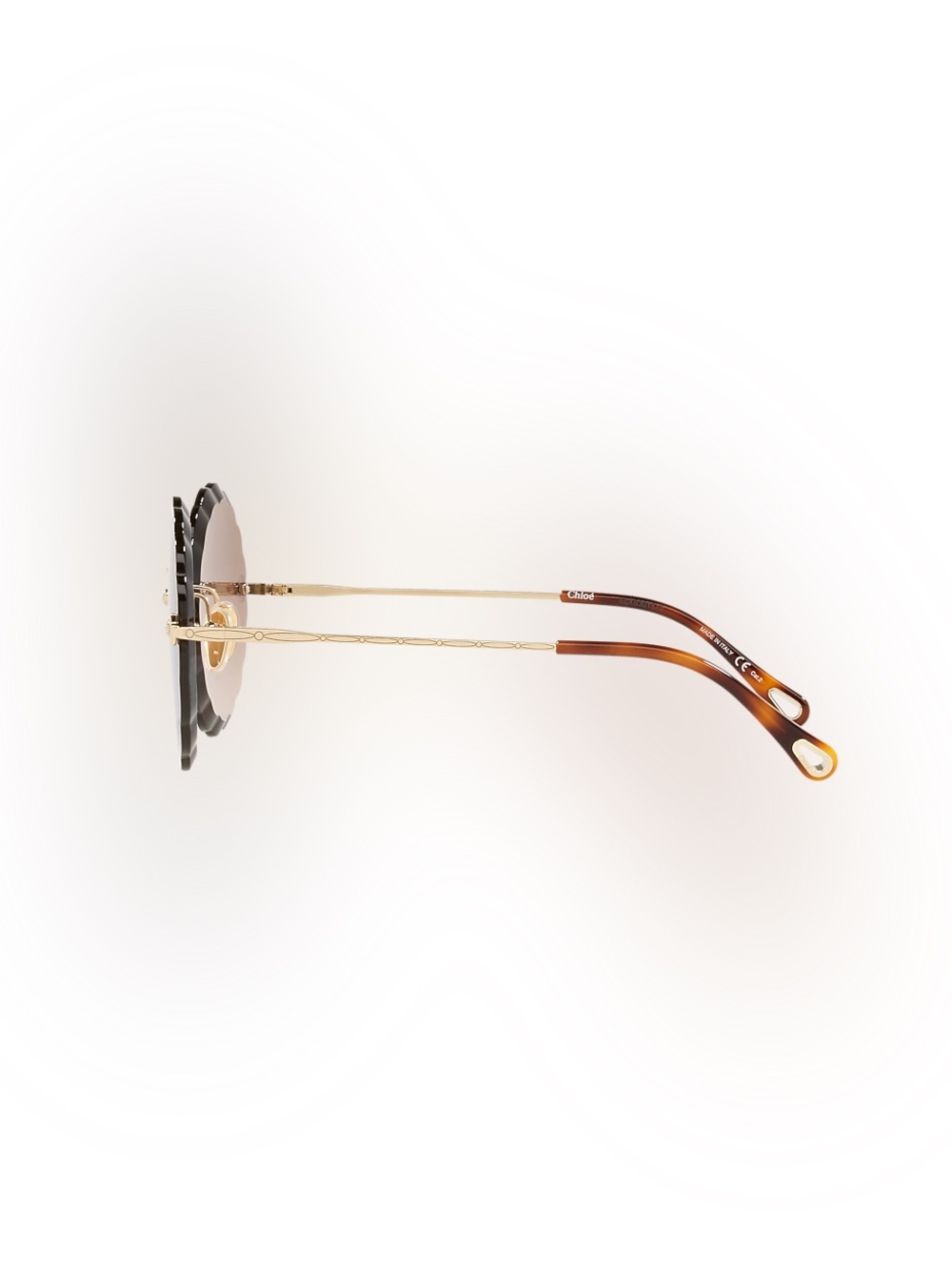New Rare Chloe Gold Frame Brown Gradient Round Scalloped Sunglasses - Picture 8 of 16